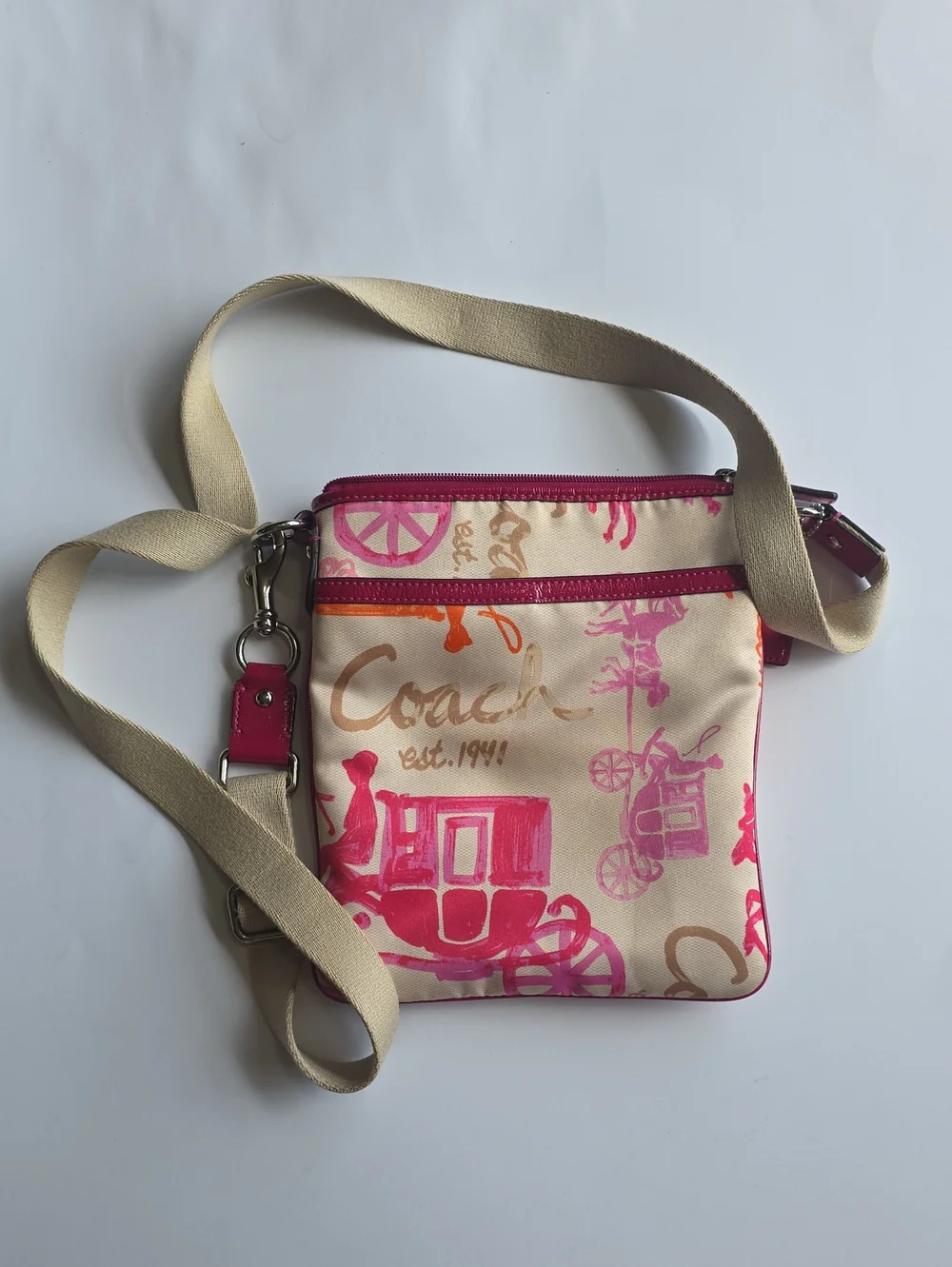 Coach Horse&Carriage Y2K Cream Crossbody with Pink & Orange Print